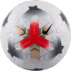 Ein weißer Nike Fußball mit roten und goldenen Akzenten und einem Nike-Logo.