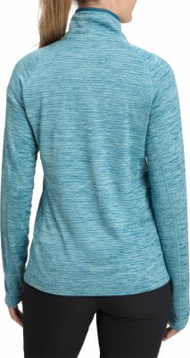 Rückansicht einer Damen-Türkis-Fleecejacke mit langen Ärmeln.