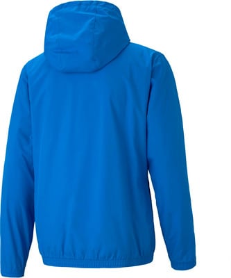 Blaue Herrenjacke mit Kapuze, von hinten gezeigt. Blaue Herrenjacke mit Kapuze, von hinten gezeigt.
