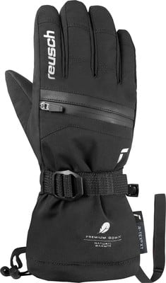 Schwarze Reusch Skihandschuhe mit Logo und Reißverschluss am Handgelenk. Schwarze Reusch Skihandschuhe mit Logo und Reißverschluss am Handgelenk.