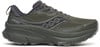 Khakifarbener Saucony Laufschuh mit grauen Details und Logo.