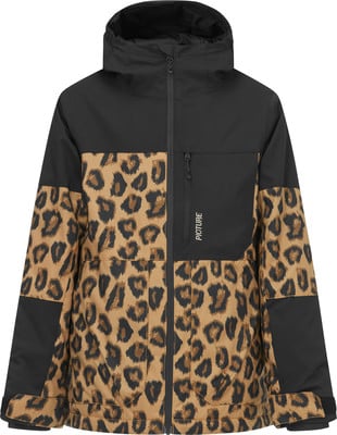 Schwarze Kapuzenjacke mit Leopardenmuster an Ärmeln und Brust. Schwarze Kapuzenjacke mit Leopardenmuster an Ärmeln und Brust.
