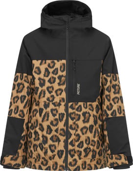Schwarze Kapuzenjacke mit Leopardenmuster an Ärmeln und Brust.