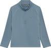 Blauer Kinderpullover mit langen Ärmeln und Reißverschluss am Kragen.