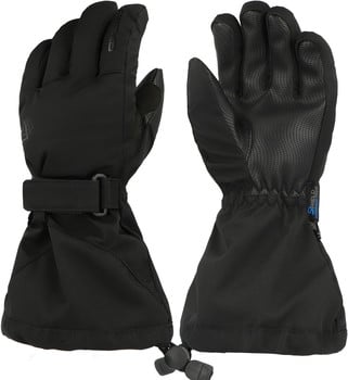 Schwarze Winterhandschuhe mit verstellbarem Riemen und rutschfester Handfläche.