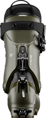 Grüner Atomic Skischuh mit Schnallen und Klettverschluss. Grüner Atomic Skischuh mit Schnallen und Klettverschluss.