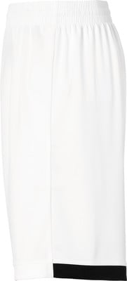 Weiße Shorts mit schwarzem Saum und Gummizugbund. Weiße Shorts mit schwarzem Saum und Gummizugbund.