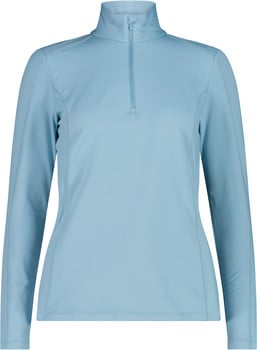Hellblaues Damen-Langarmshirt mit Reißverschluss am Kragen.