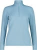 Hellblaues Damen-Langarmshirt mit Reißverschluss am Kragen.
