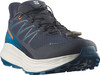 Blauer Salomon Wanderschuh mit Schnellverschluss und Gore-Tex-Membran.
