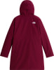 Dunkelweinfarbene Kapuzenjacke mit The North Face Logo auf dem Rücken.