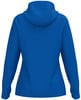 Rückansicht eines blauen Damen-Hoodies mit langen Ärmeln.