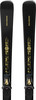 Schwarze Salomon-Ski mit goldenen Akzenten und schwarzen Bindungen.