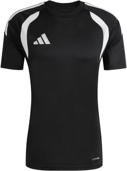 Schwarzes Adidas Herren T-Shirt mit weißen Streifen an den Schultern und Logo.