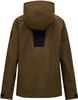 Rückseite einer braunen Jacke mit Kapuze und GORE-TEX-Logo.