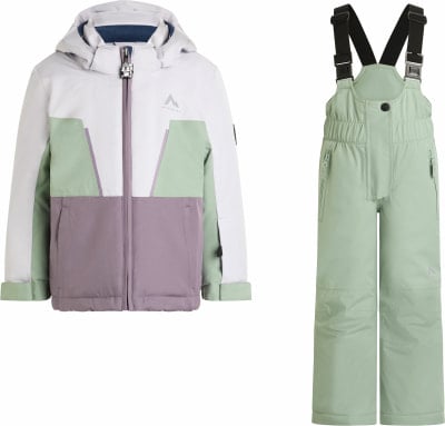 Kinder-Skijacke und Latzhose in Pastellfarben. Kinder-Skijacke und Latzhose in Pastellfarben.