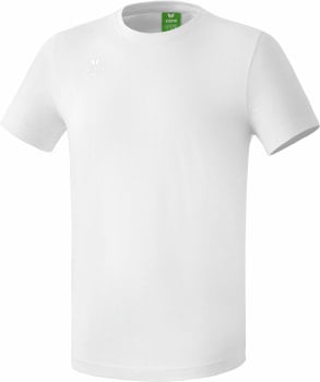 Weißes T-Shirt mit kurzen Ärmeln und Erima-Logo auf der Brust.