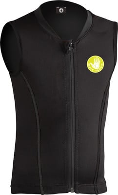 Schwarze Kinderweste mit Kragen, Reißverschluss und Body Glove Logo.