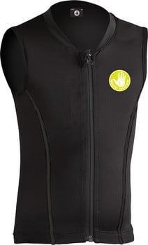 Schwarze Kinderweste mit Kragen, Reißverschluss und Body Glove Logo.