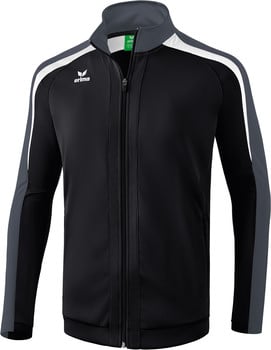 Schwarze Erima Sportjacke mit weißen und grauen Streifen an den Ärmeln.
