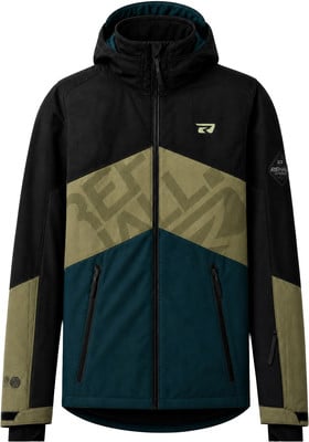 Schwarze Jacke mit Farbblöcken und REHALL-Logo auf der Brust. Schwarze Jacke mit Farbblöcken und REHALL-Logo auf der Brust.