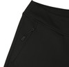 Detail schwarzes Gewebe mit Reißverschlusstasche und Kordeln.