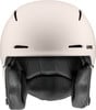 Weißer Skihelm von Uvex mit schwarzer Polsterung und Lüftungsschlitzen.