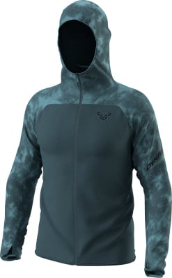 Dunkelblaue Herren-Kapuzenjacke mit Print, Dynafit-Logo auf der Brust. Dunkelblaue Herren-Kapuzenjacke mit Print, Dynafit-Logo auf der Brust.