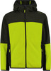 Grüne Kinder-Fleecejacke mit Kapuze und schwarzen Details.