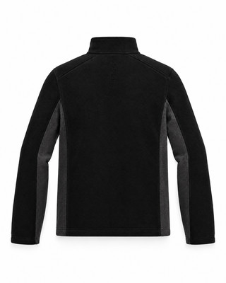 Schwarzer Spyder-Fleecepullover mit dunkleren grauen Seitenpaneelen. Schwarzer Spyder-Fleecepullover mit dunkleren grauen Seitenpaneelen.