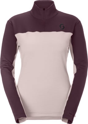 Damen-Langarmshirt in Dunkelweinrot und Hellrosa mit Scott-Logo. Damen-Langarmshirt in Dunkelweinrot und Hellrosa mit Scott-Logo.