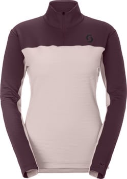 Damen-Langarmshirt in Dunkelweinrot und Hellrosa mit Scott-Logo.