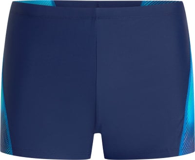 Herren dunkelblaue Badehose mit blauen Streifen an den Seiten.