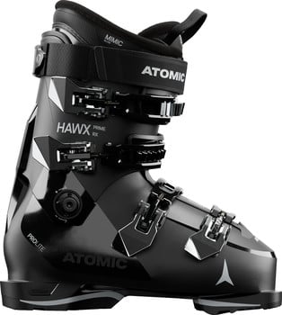 Schwarzer Atomic Hawx Prime RX Skischuh mit Schnallen und Logo.