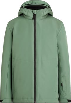 Grüne Herrenjacke mit Kapuze und schwarzem Reißverschluss.