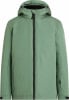 Grüne Herrenjacke mit Kapuze und schwarzem Reißverschluss.