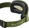 Grüne Skibrille mit Schaumstoffdichtung und Camouflage-Gurt.