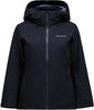 Schwarze Peak Performance Skijacke mit Kapuze und Logo auf der Brust.