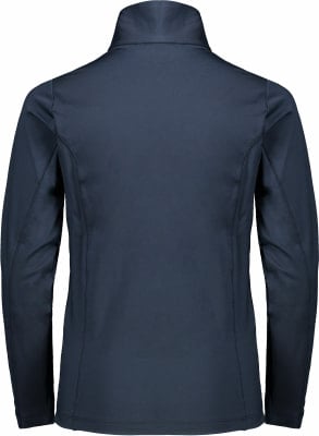 Rückansicht einer dunkelblauen Jacke mit langen Ärmeln und Stehkragen. Rückansicht einer dunkelblauen Jacke mit langen Ärmeln und Stehkragen.