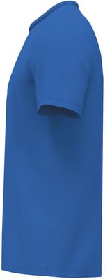Blaues T-Shirt von vorne, von der Seite, kurzärmelig.