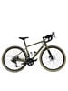 Grünes Gravelbike mit cremefarbenen Reifen und schwarzen Felgen.
