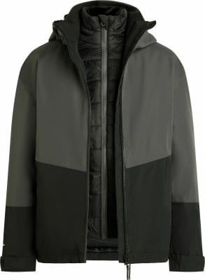 Eine zweifarbige Jacke in Schwarz und Grau mit gesteppter Einlage.