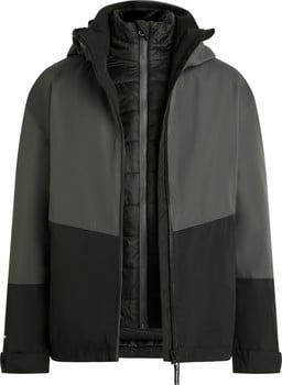 Eine zweifarbige Jacke in Schwarz und Grau mit gesteppter Einlage.