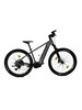 Graues Mountainbike mit schwarzen Rädern und grünen Akzenten.