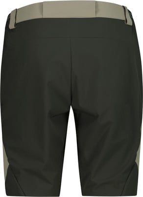 Rückansicht einer dunkelgrünen Hose mit beigem Bund und zwei Schlaufen. Rückansicht einer dunkelgrünen Hose mit beigem Bund und zwei Schlaufen.