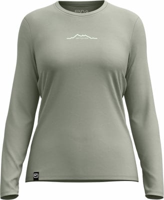 Damen-Langarmshirt in Grün mit Bergmotiv-Aufdruck. Damen-Langarmshirt in Grün mit Bergmotiv-Aufdruck.