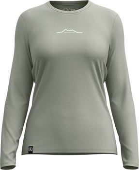 Damen-Langarmshirt in Grün mit Bergmotiv-Aufdruck.