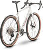 Grauer Gravelbike-Rahmen mit rotem RAYMON-Schriftzug und schwarzen Rädern.