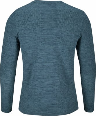Blaues Langarmshirt mit feinem Muster auf dem Rücken. Blaues Langarmshirt mit feinem Muster auf dem Rücken.