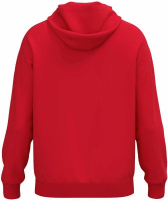 Rückansicht eines roten Hoodies ohne Aufdruck. Rückansicht eines roten Hoodies ohne Aufdruck.